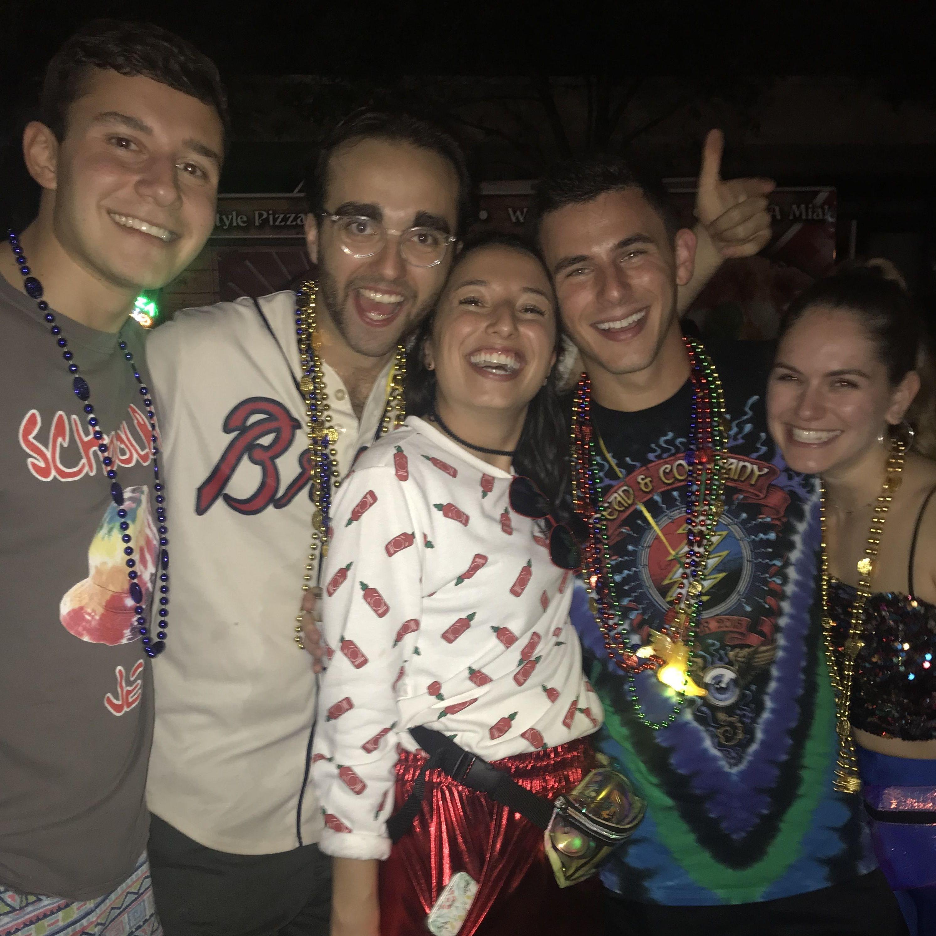 Another fun pre-dating moment when all of our besties got together for a "Ramah Mardi Gras" photo in 2019.