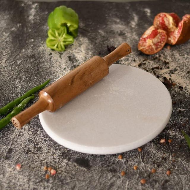 Jaipur Ace Indian Marble Chakla/Rolling Pin Board/Roti Maker/Chakla/Chapati Maker for Home & Kitchen | Finished Marble Roti Maker (10 Inch) (White chakla belan)