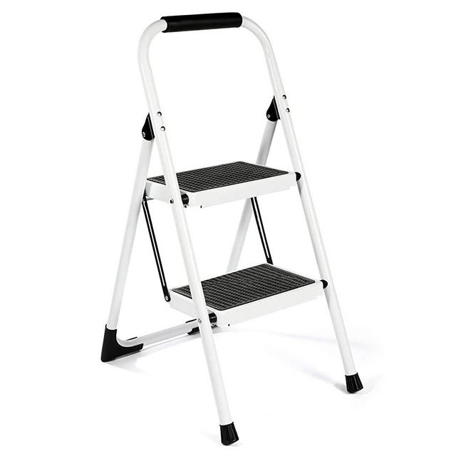 Step Ladder EFFIELER,2 Step Stool Ergonomic Folding Step Stool with Wide Anti-Slip Pedal 430 lbs Sturdy Step Stool for Adults Multi-Use for Household, Kitchen，Office Step Ladder Stool (White)