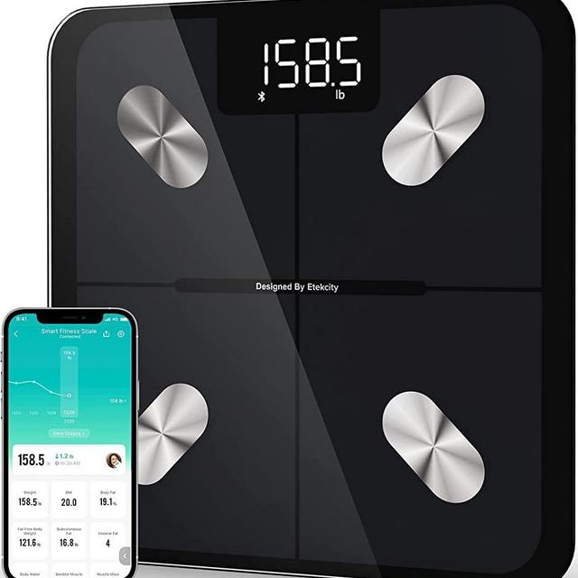 Etekcity Scales Weight Smart Digital Bathroom Fat Monitor, Bluetooth BMI Weighing Machine Measure 13 Body Composition with App, 400lbs, Black