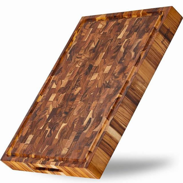 Shumaru California XXXL End-Grain Butcher Block Cutting Board - Robust & Long-Lasting Premium Teak Wood, 2-Inch Thick, 24" x 18" - Enhanced with Natural Oil Treatment