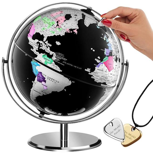 Scratch Off World Globe with Stand for Home and Office Decor | 10” Sphere Earth Globes with Scratchable Foil | A Unique Travel Gift for Travelers | World Map Desktop Globe | Travel Map Scratch Map