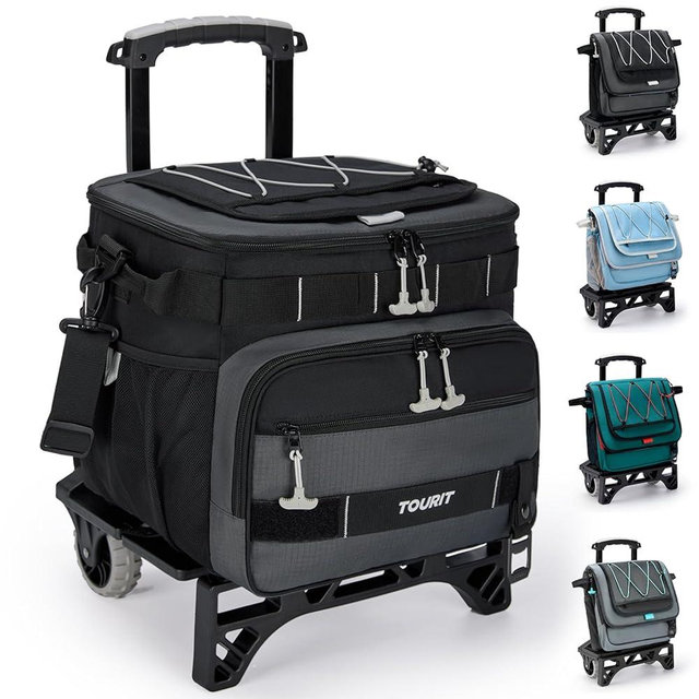 TOURIT Collapsible 48-Can Leak-Proof Insulated Rolling Cooler with All-Terrain Cart, Upgraded Fixtures and New Wheels Suitable for Beach, Picnic, Shopping