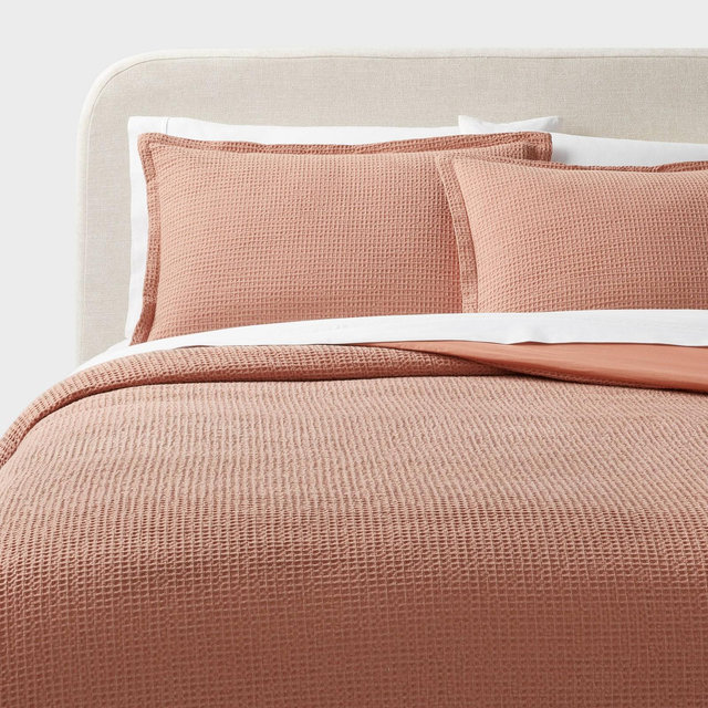 King Washed Waffle Weave Duvet Cover and Sham Set Light Pink - Threshold™