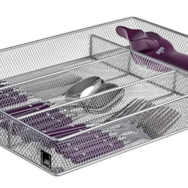 Cutlery Tray by Mindspace, 4 Compartments | Flatware Tray For Drawer | Kitchen utensil Silverware Organizer | The Mesh Collection, Silver
