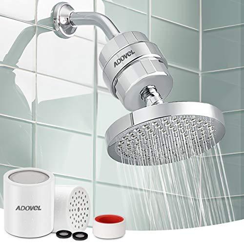 ADOVEL High Output Shower Head and Hard Water Filter, 15 Stage Shower Filter Removes Chlorine & Harmful Substances, Water Softener Showerhead for Bathroom, Rain Shower, 1 Replaceable Filter Cartridge