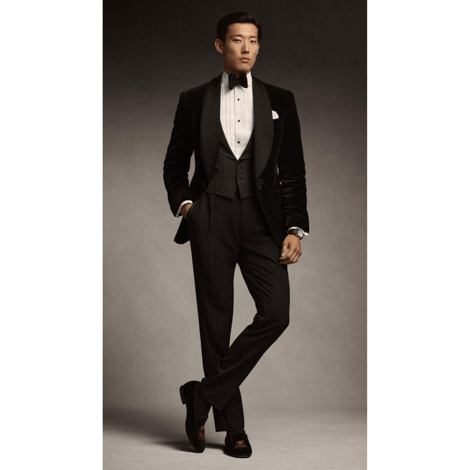 Black tux or dark suit