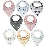 Baby Bandana Drool Bib Set of 8 for Girls, Organic Super Absorbent