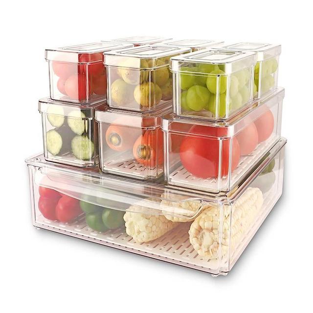 Finkoo 10 Pcs Fridge Organizer, Stackable Refrigerator Storage Bins with Lids, Kitchen Organization and storage BPA-Free Pantry Clear Storage Containers for Food, Drinks, Vegetable Fruits