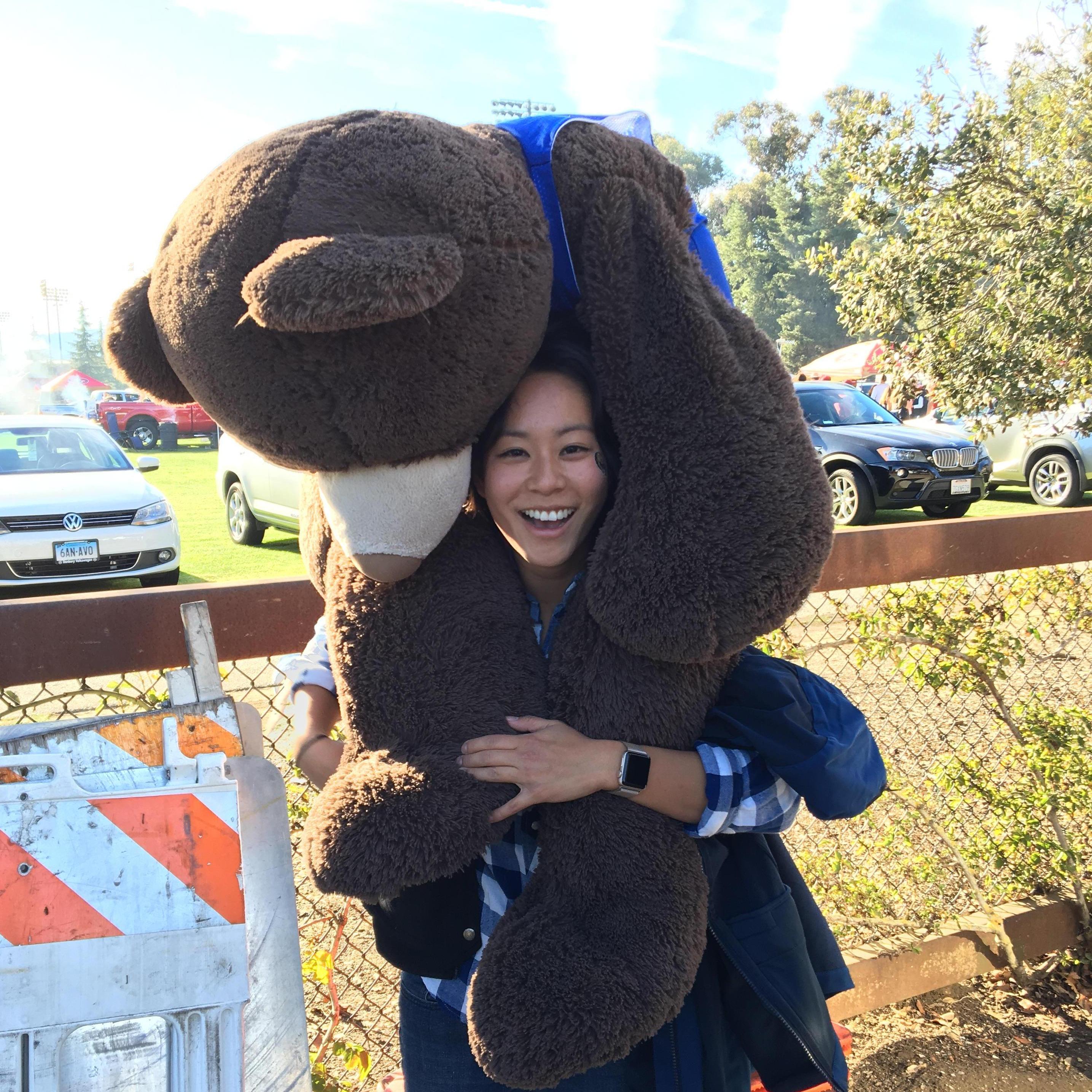 Stanford vs. Cal. The bear is wearing Christian's basketball jersey