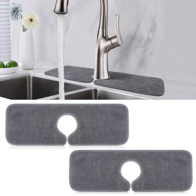 PoYang 2 Pack Kitchen Sink Splash Guard: Short Sink Faucet Mat Splash Guard, Super Absorbent Microfiber Sink Protector Mat, Kitchen Sink Mat Machine Washable Kitchen Sink Accessories 17.7'' x 4.7''