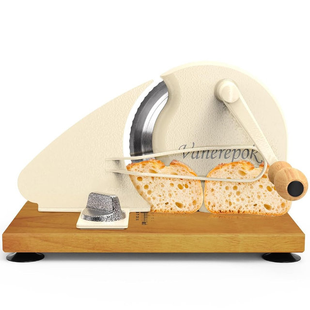 Upgrade Manual Bread Slicer for Homemade Sourdough Bread, Classic Hand Crank Home Bread Slicer With Scale Line and Steel Fence, Sharp Blade, Adjustable Width for Homemade & Commercial Use