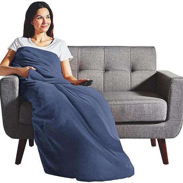 Sunbeam Electric Heated Velvet Plush Deluxe Throw XL Dual Pocket Blanket Lagoon Blue Washable Auto Shut Off 3 Heat Settings