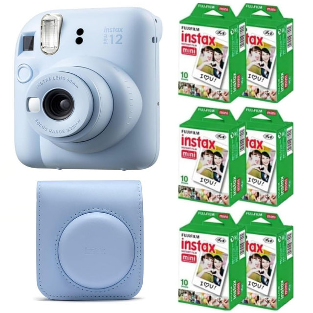Fujifilm Instax Mini 12 Instant Film Camera (Pastel Blue) w/Case + Extra Film