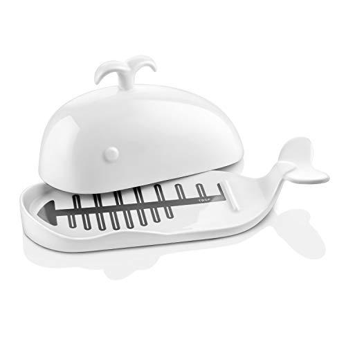 DOWAN Porcelain Butter Dish with Lid, Butter Dish with Cover, Cute Butter Dish Whale Shape for both East and West Coast Butters, White