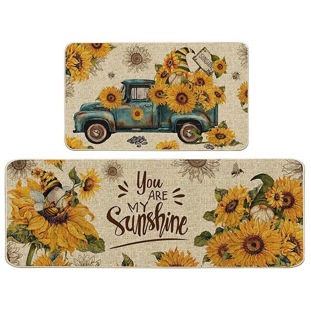 Hexagram Sunflower Kitchen Rugs and Mats Set of 2, Anti Fatigue Kitchen Mats for Floor Non-Slip You are My Sunshine Kitchen Decor Holiday Decorations-17x29 and 17x47 Inch