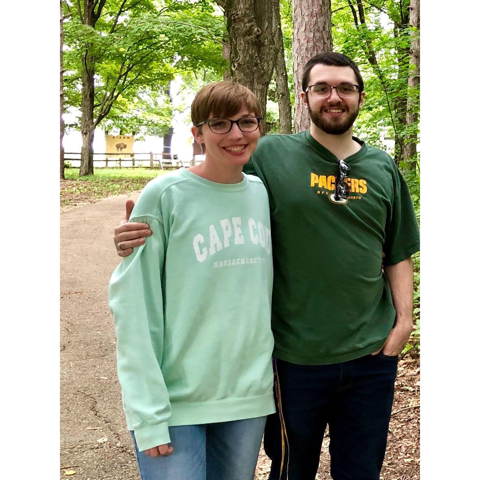Visiting the outdoor animal rescue and sanctuary with Elliot's family in 2019