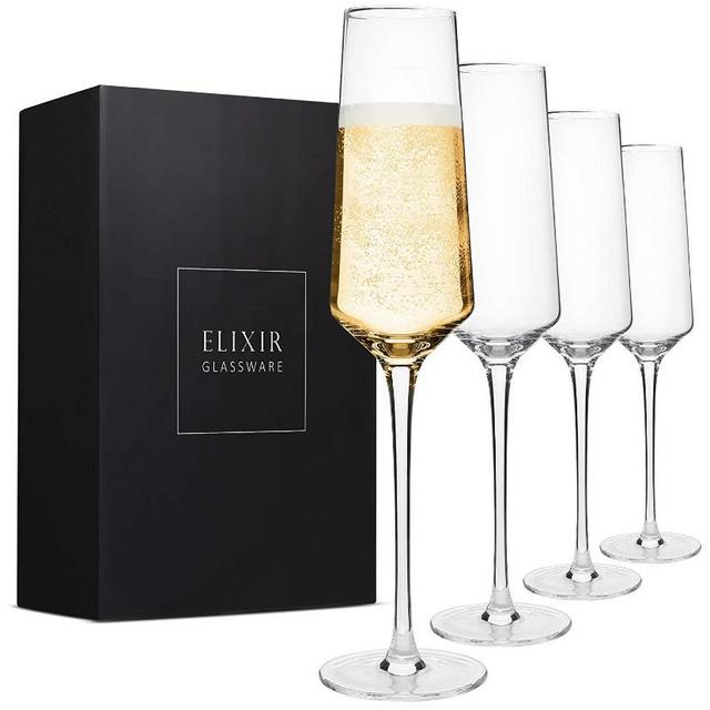 Champagne Flutes Glasses 100% Lead Free Hand Blown Premium Crystal Glass 7 Oz Set of 2 Gift Box