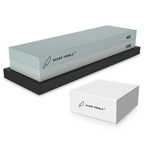 Sharp Pebble Premium Whetstone Sharpening Stone 2 Side Grit 400/1000-Whetstone Knife Sharpener with Flattening Stone & NonSlip Rubber Base