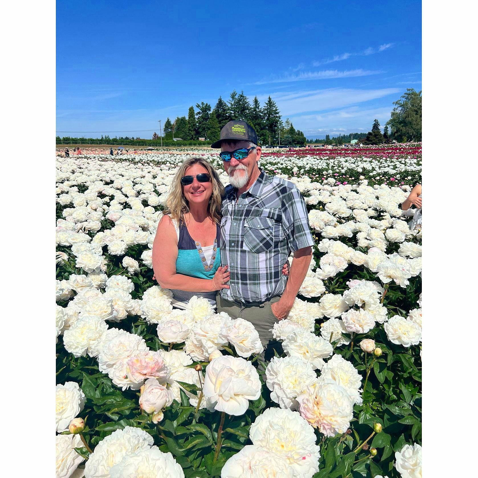 Gina's favorite flowers are peonies. Rod took her to see a 25 acre peony farm.