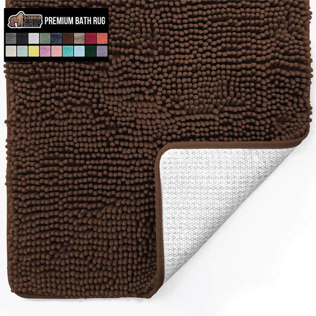 Gorilla Grip Soft Absorbent Plush Bath Rug Mat, 36x24, Microfiber Dries Quickly, Luxury Chenille Shaggy Machine Washable Bathroom Carpet Mats, Rugs for Bathtub and Shower Floor, Brown