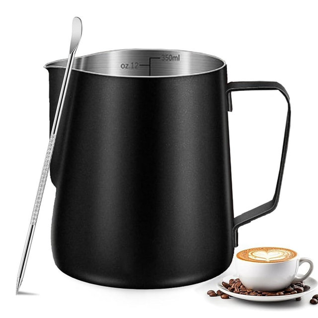 Milk Frothing Pitcher - 350ml/600ml Milk Frother Cup Stainless Steel Jug Steaming Pitcher, (12oz/20oz/) Milk Coffee Cappuccino Latte Art Barista Steam Pitchers Milk Jug Cup with Decorating Pen