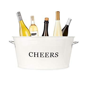 Twine Rustic Farmhouse Decor, Ice Bucket And Galvanized Cheers Tub, 6.3 gallons, White