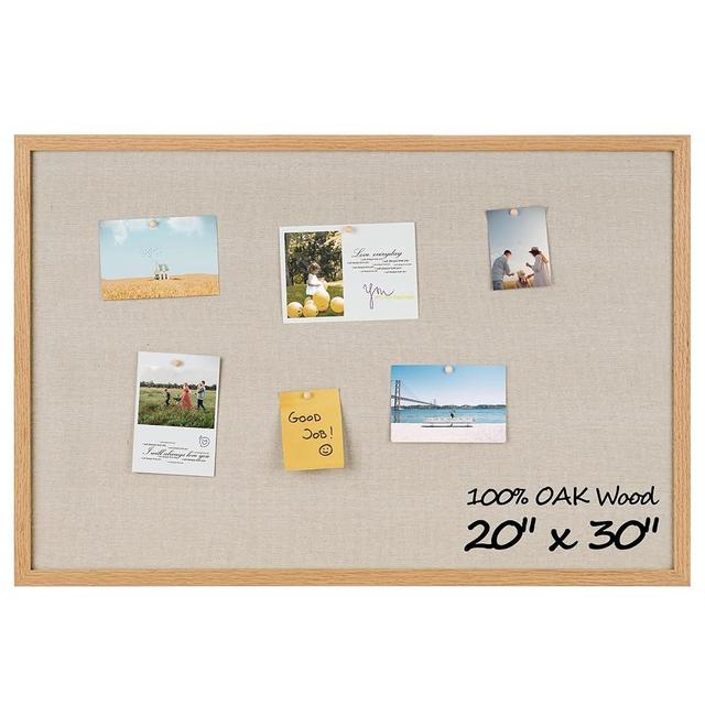 Fun Memories Cork Board Bulletin Board for Office, 20" x 30" Oak Wooden Framed Corkboard, Wall Mounted Notice Pin Board for School Home & Office, Natural Wood