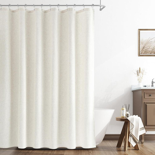 Naturoom Cream Linen Shower Curtain, Country Boho Farmhouse Bath Decor Shower Curtains for Bathroom Neutral Cloth Weighted Textured Fabric Bath Curtain with Hooks, Cream, 72 Inch