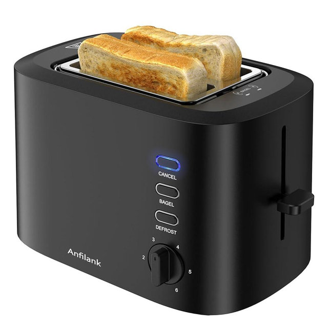 Anfilank Compact 2 Slice Toaster with 1.5" Extra Wide Slots, Built-in Warming Rack & Removable Crumb Tray - 6 Browning Options, with Defrost, Bagel, and Cancel Function
