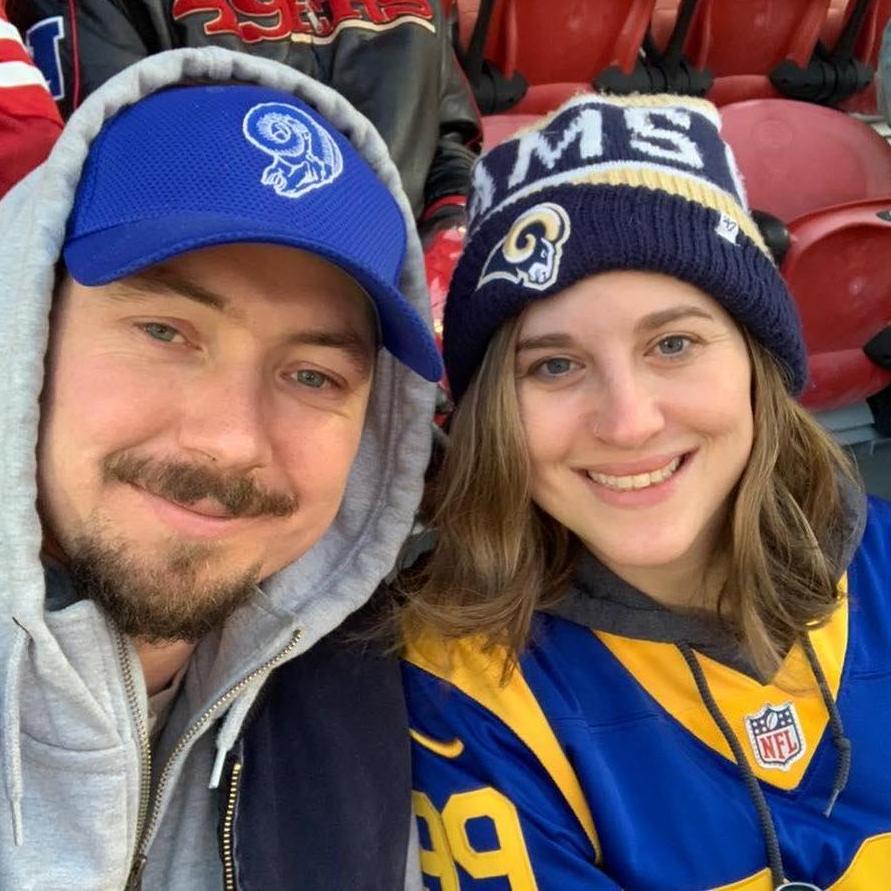When we traveled to the Bay Area to watch my beautiful Rams lose to the 49ers. Matt (a Raiders fan) supporting me.