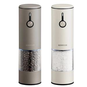 Stainless Steel Rechargeable Electric Salt and Pepper Grinder Set – USB Charging, One-Hand Electric Mill, Adjustable Coarseness, LED Light & Dust Cover – Brown + Cream