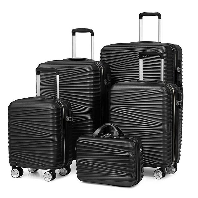 Luggage 5 Piece Sets, Hard Shell Luggage Set Expandable Carry on Luggage Suitcase with Spinner Wheels Durable Lightweight Travel Set for Men Women(14/18/20/24/28, Black)