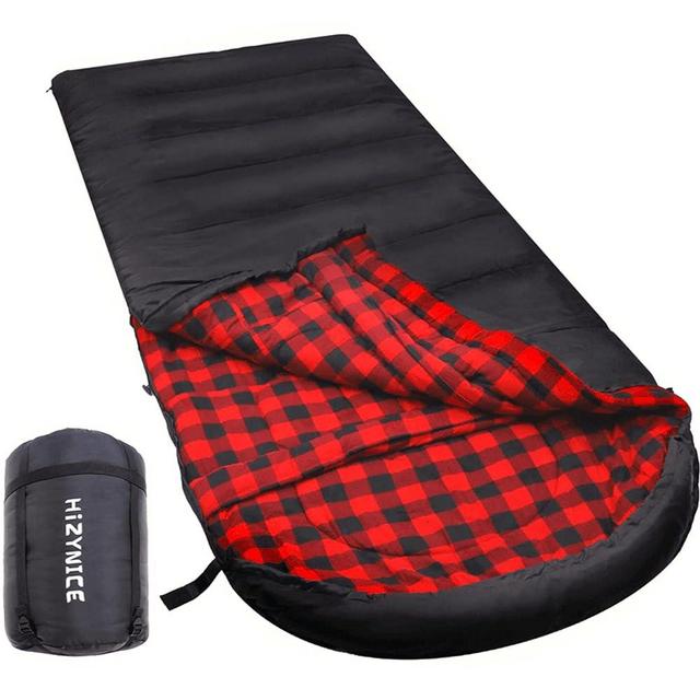 HiZYNICE 0 Degree Sleeping Bag 100% Cotton Flannel XXL for Adults Big and Tall Cold Weather Winter Zero Degree Camping,Free Compression Sack