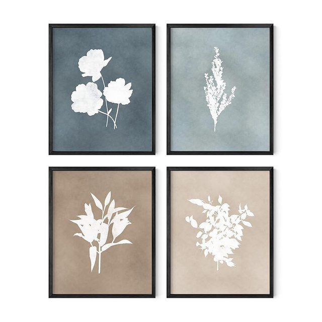 HAUS AND HUES Floral Wall Art - Set of 4 Plant Posters for Wall Vintage Botanical Prints, Flower Pictures for Room Aesthetic, Vintage Art Prints Flower Wall Art (Black Frame, 8x10)