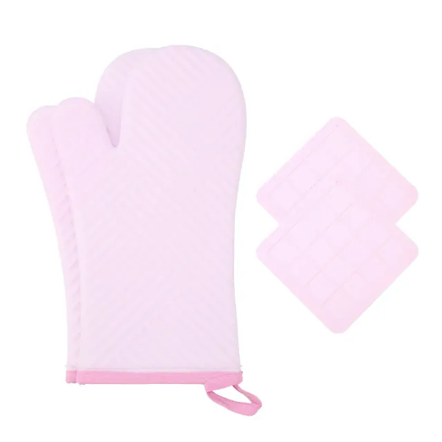 REGALWOVEN Oven Mitts and Pot Holders Sets of 4, Heat Resistant Oven Gloves and Pot Holders with Non-Slip Silicone Surface for Kitchen Pink