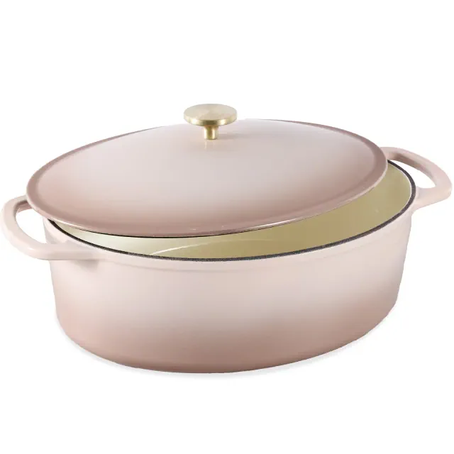 Best Choice Products Oval 7.5 Quart Cast-Iron Dutch Oven, Heavy-Duty w/ Enamel, Side Handles - Mushroom Beige