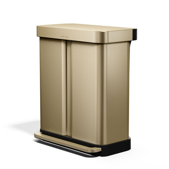simplehuman 58L dual compartment recycler matte gold
