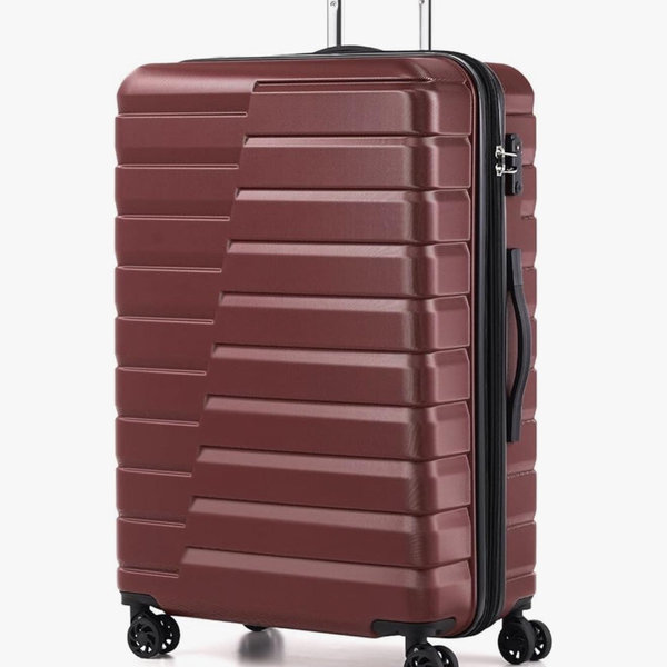Coolife Expandable Large Checked Luggage with Spinner Wheels, Hard Shell Suitcase TSA Lock Rolling Travel Luggage 28-inch,Wine Red