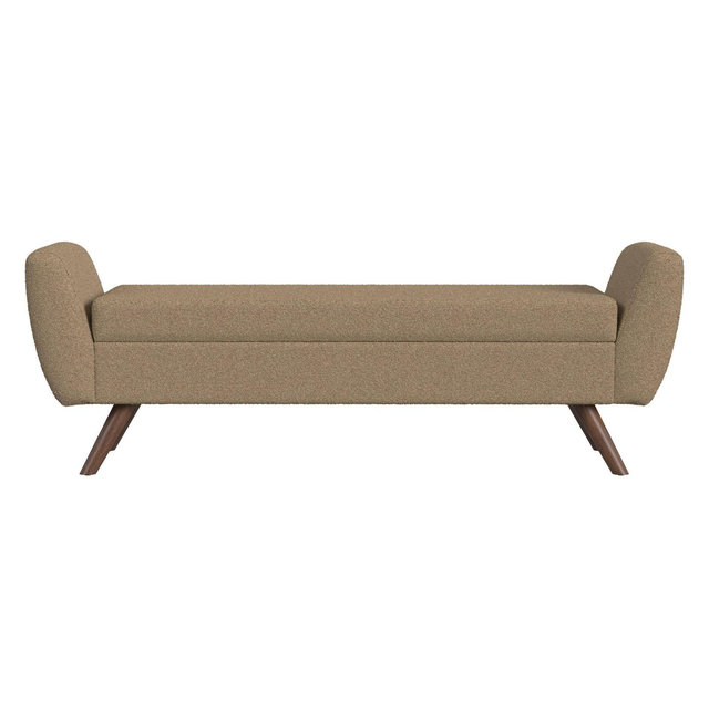 HomePop Modern Boucle Storage Bench with Wood Legs Brown: Upholstered Rectangle, Entryway Seating, Coffee Table Option