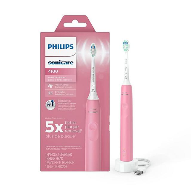 Philips Sonicare 4100 Power Toothbrush, Rechargeable Electric Toothbrush with Pressure Sensor, Deep Pink HX3681/26