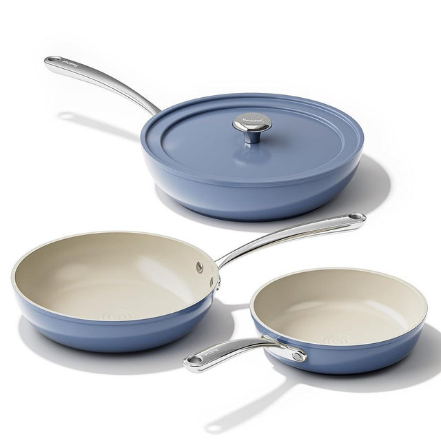 Redchef Nonstick Frying Pans Set, 4-Piece Ceramic Cookware Set, 8" 9.5" 11" Saute Pan Skillet, Non Toxic Pans for Cooking, Pots and Pans Set, PFAS & PTFE & PFOA Free, Dishwasher & Oven Safe, Blue