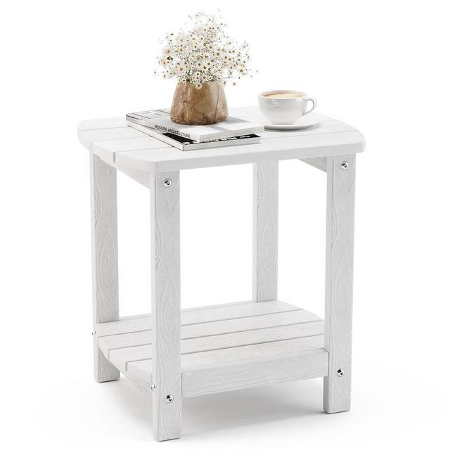 LUE BONA Adirondack Outdoor Side Table, White HDPS Outdoor Patio End Table Weather Resistant, Pool Composite Plastic Morden Side Table for Patio, Pool, Porch, Garden, Lawn