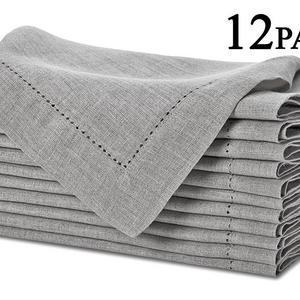 Orient Originals Inc. - Pure Linen Oversized Napkins 12 Pack - Pure Linen Hemstitch Napkins - (Set of 12) Size 20x20 Charcoal - Hand Crafted and Hand Stitched Napkins with Hemstitch detailing on Genuine Linen Fabric