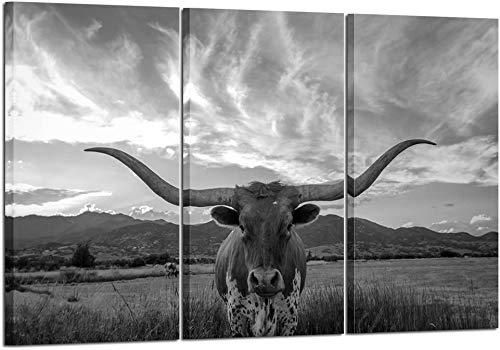 Kreative Arts - Large Modern Canvas Wall Art for Home and Office Decoration Animal Pictures Print Art on Canvas Texas Longhorn Canvas Prints Giclee Artwork for Wall Decor 16x32inchx3pcs