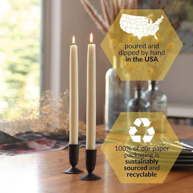 Big Dipper Wax Works Ivory White Hand-Dipped Beeswax Taper Candles – 12” x 7/8”, 2-Pack, 100% Pure Beeswax, Long Burning, Clean, Cotton Wick, Handmade in USA, Home Décor & Wedding Candles