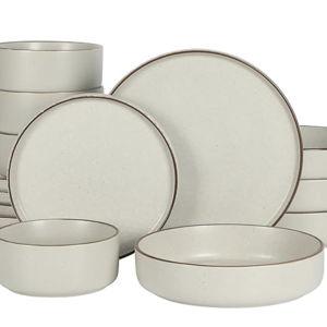 Gibson Elite Gelston Stoneware Matte Reactive Glaze 16 Piece (Service for 4) Plates and Bowl Dinnerware Set - Cream