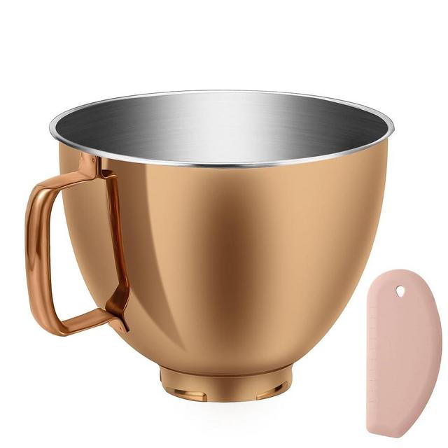 5 Quart Stainless Steel Mixer Bowl for KitchenAid Classic&Artisan Series 4.5-5 QT Tilt-Head Mixer, Copper Color, 18/8 Stainless Steel, Silicone Scraper, Dishwasher Safe. Fit K45SS KSM75 KSM90 KSM150