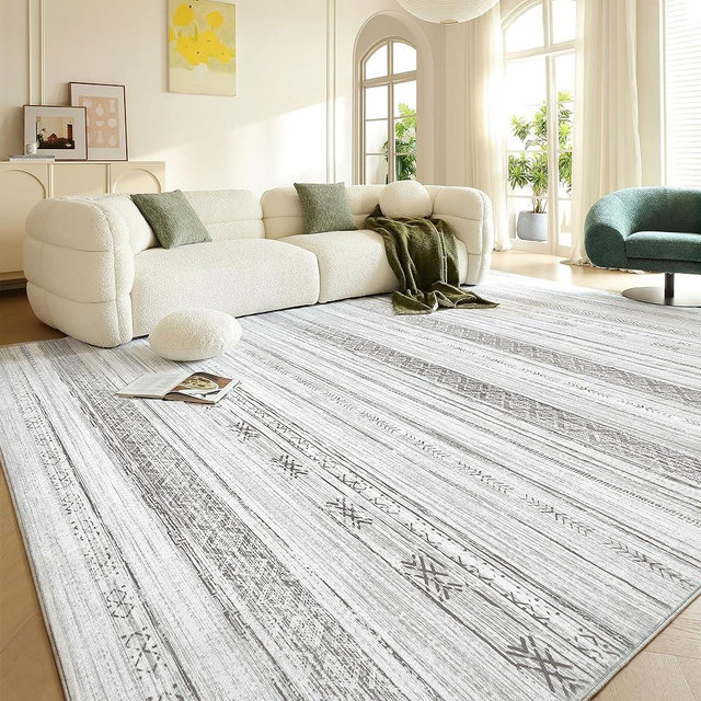 Boraya Area Rugs for Living Room: 8x10 Washable Boho Rug for Bedroom Large Neutral Bohemian Moroccan Farmhouse Geometric Dining Room Rugs Ultra Soft Floor Carpet Indoor for Home Office - Grey Ivory