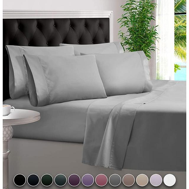 BAMPURE 6 Piece Bamboo Sheets 100% Organic Bamboo Sheets Bamboo Bed Sheets Cooling Sheets Deep Pocket Bed Sheets Queen Size, Light Gray